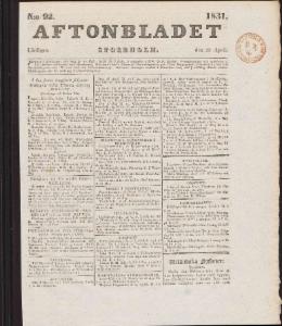 Aftonbladet Lördagen den 23 April 1831