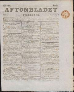 Aftonbladet Tisdagen den 26 April 1831