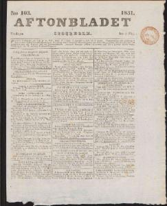Aftonbladet Fredagen den 6 Maj 1831