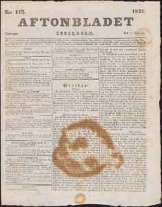Aftonbladet Tisdagen den 2 Augusti 1831