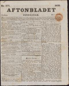 Aftonbladet Torsdagen den 4 Augusti 1831