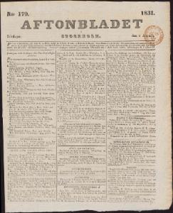 Aftonbladet Lördagen den 6 Augusti 1831