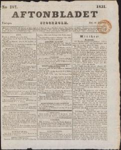 Aftonbladet Tisdagen den 16 Augusti 1831