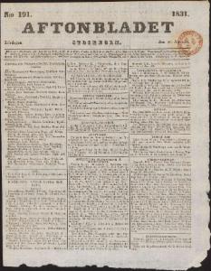 Aftonbladet Lördagen den 20 Augusti 1831