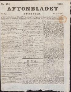 Aftonbladet Måndagen den 22 Augusti 1831