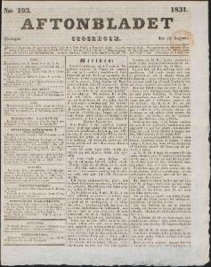 Aftonbladet Tisdagen den 23 Augusti 1831