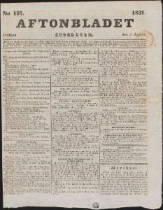 Aftonbladet Lördagen den 27 Augusti 1831