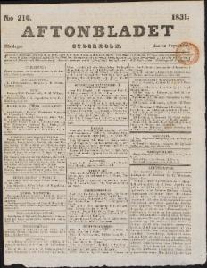 Sida 1 Aftonbladet 1831-09-12
