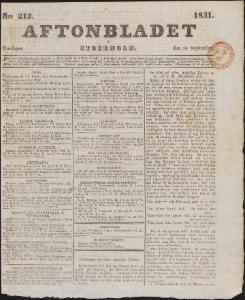 Aftonbladet Onsdagen den 14 September 1831