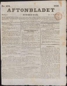 Aftonbladet Måndagen den 19 September 1831