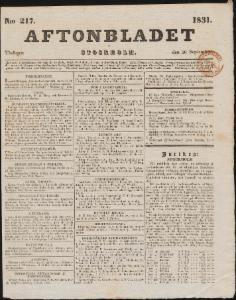 Sida 1 Aftonbladet 1831-09-20