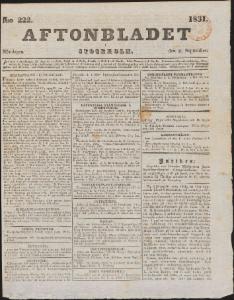 Aftonbladet Måndagen den 26 September 1831