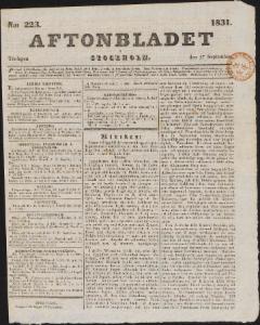 Sida 1 Aftonbladet 1831-09-27