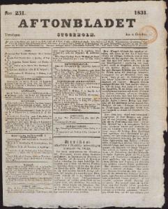 Aftonbladet Torsdagen den 6 Oktober 1831