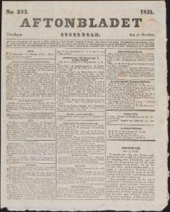 Aftonbladet Torsdagen den 20 Oktober 1831