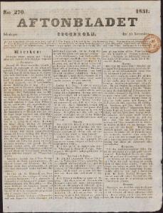 Aftonbladet Söndagen den 20 November 1831
