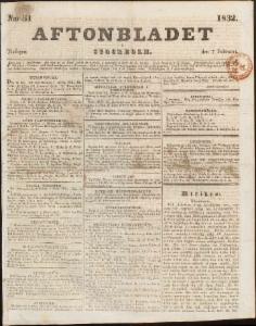 Aftonbladet Tisdagen den 7 Februari 1832