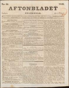 Aftonbladet Onsdagen den 8 Februari 1832