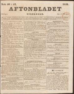 Aftonbladet Lördagen den 18 Februari 1832