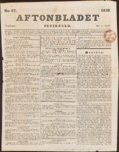 Sida 1 Aftonbladet 1832-04-12