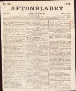 Sida 1 Aftonbladet 1832-04-21
