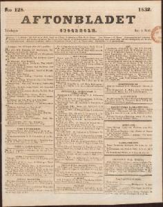 Aftonbladet Lördagen den 2 Juni 1832