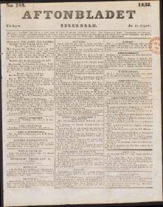 Aftonbladet Måndagen den 13 Augusti 1832