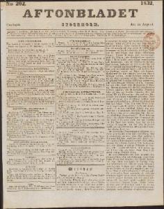 Aftonbladet Onsdagen den 29 Augusti 1832