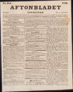 Aftonbladet Onsdagen den 12 September 1832