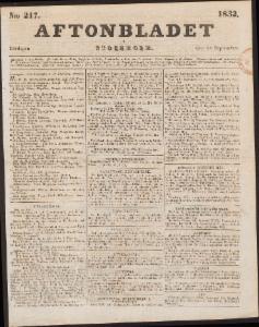 Aftonbladet Lördagen den 15 September 1832