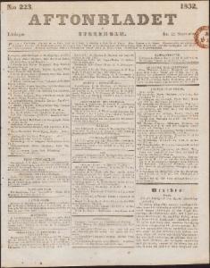 Aftonbladet Lördagen den 22 September 1832