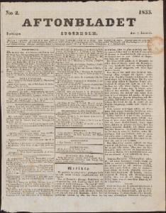 Aftonbladet Torsdagen den 3 Januari 1833