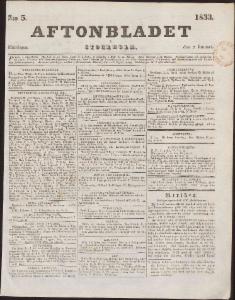 Aftonbladet Måndagen den 7 Januari 1833