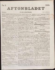 Aftonbladet Onsdagen den 9 Januari 1833