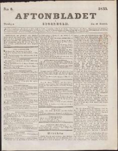 Aftonbladet Torsdagen den 10 Januari 1833