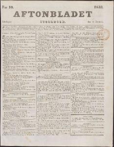Aftonbladet Lördagen den 12 Januari 1833