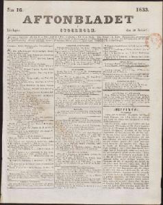Aftonbladet Lördagen den 19 Januari 1833