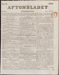 Aftonbladet Måndagen den 21 Januari 1833