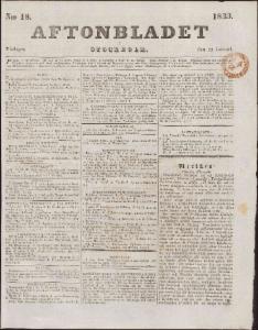 Aftonbladet Tisdagen den 22 Januari 1833