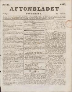 Aftonbladet Februari 1833
