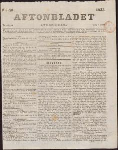 Aftonbladet Torsdagen den 7 Mars 1833