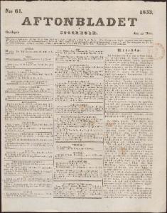 Aftonbladet Onsdagen den 13 Mars 1833