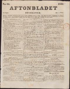 Aftonbladet Lördagen den 16 Mars 1833