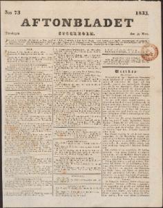 Aftonbladet Torsdagen den 28 Mars 1833