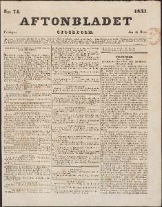 Aftonbladet Fredagen den 29 Mars 1833