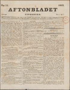 Aftonbladet Tisdagen den 2 April 1833