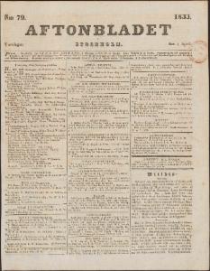 Aftonbladet Torsdagen den 4 April 1833