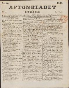 Aftonbladet Lördagen den 6 April 1833