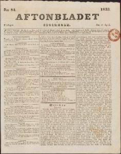 Aftonbladet Fredagen den 12 April 1833