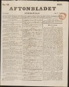 Aftonbladet Torsdagen den 18 April 1833